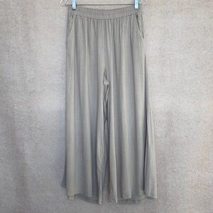 Zenana Outfitters Beige Flowy Wide-Leg Pants With Elastic Waistband Lightweight